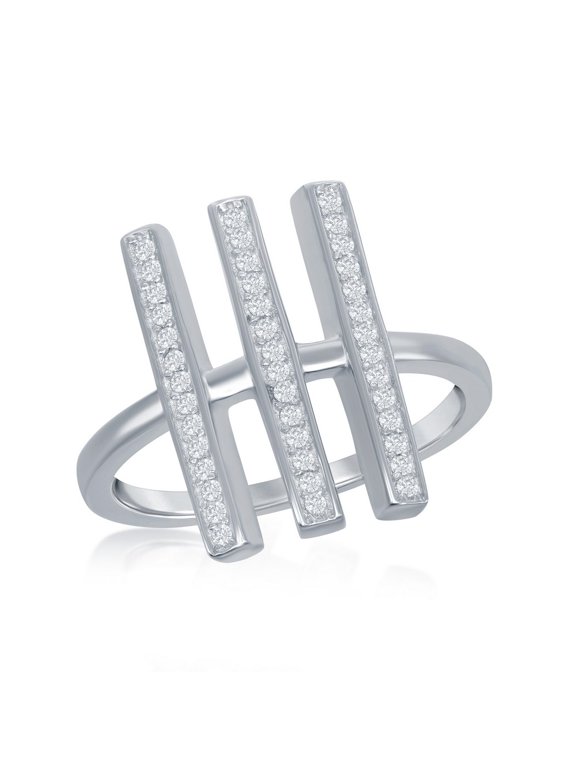 Daily Delight TheJewelryHut Designer Sterling Silver Triple Vertical CZ Bars Ring