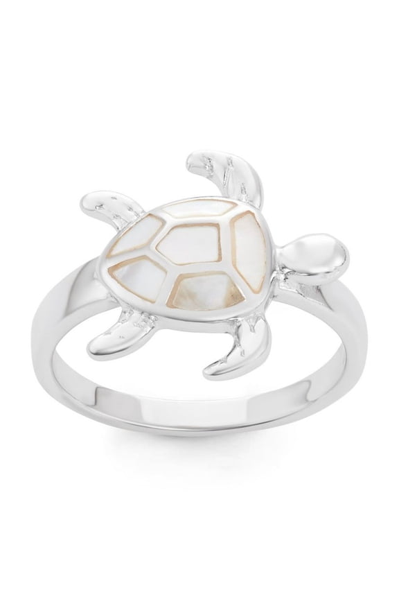 Daily Delight TheJewelryHut Designer Sterling Silver Turtle Ring - White MOP
