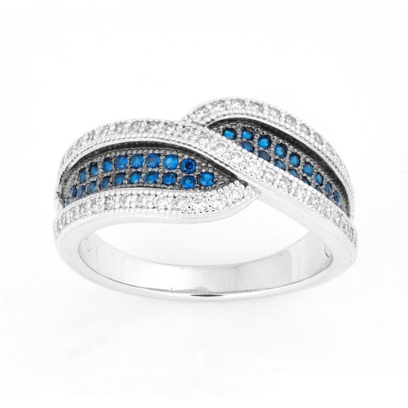 Daily Delight TheJewelryHut Designer Sterling Silver Twisted Sapphire and White CZ Micro Pave Ring