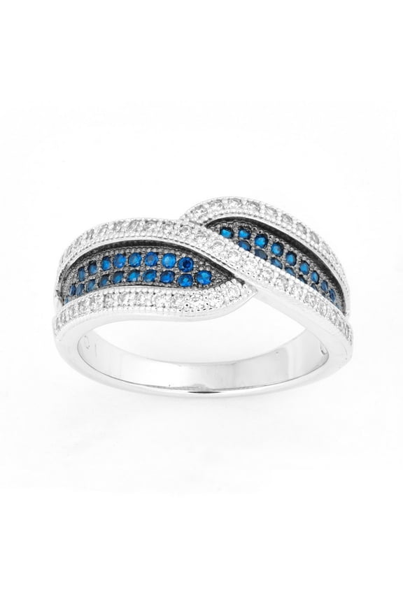 Daily Delight TheJewelryHut Designer Sterling Silver Twisted Sapphire and White CZ Micro Pave Ring