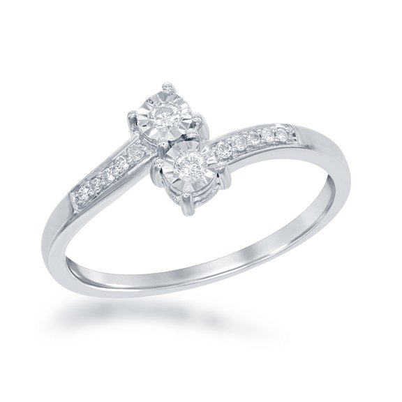 Daily Delight TheJewelryHut Designer Sterling Silver Two-Stone Round Diamond Overlapping Ring - 0.11 cttw