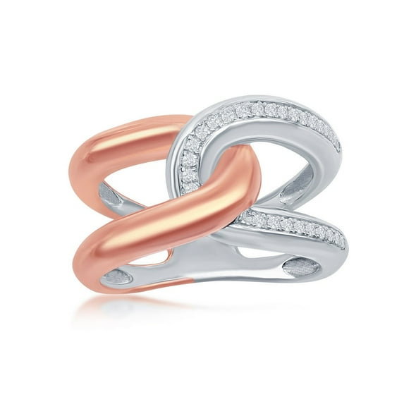 Daily Delight TheJewelryHut Designer Sterling Silver Two-Tone Rose Gold Plated Interlocking CZ Ring