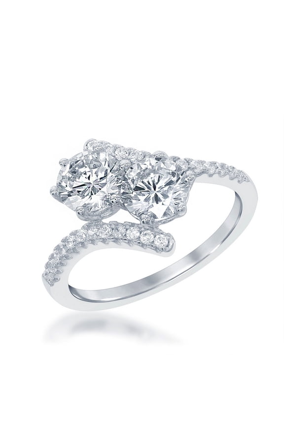 Daily Delight TheJewelryHut Designer Sterling Silver "Us2gether" Two-Stone Overlapping Round CZ Ring