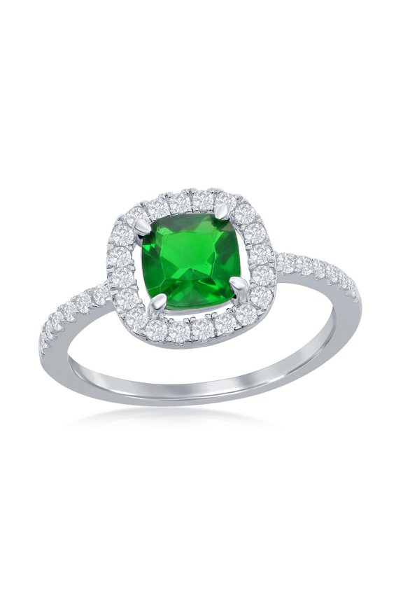 Daily Delight TheJewelryHut Designer Sterling Silver White CZ Square Ring - Emerald CZ