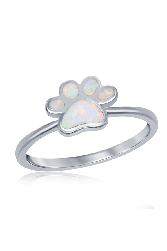 Daily Delight TheJewelryHut Designer Sterling Silver White Inlay Opal Paw Print Ring