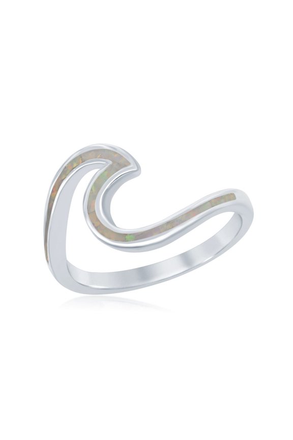 Daily Delight TheJewelryHut Designer Sterling Silver White Inlay Opal Wave Design Ring