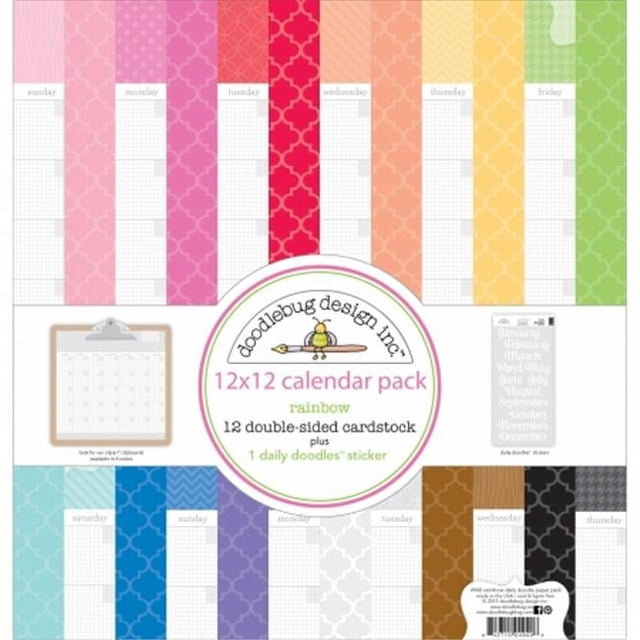 Doodlebug Petite Prints Paper Pack - Double-Sided Rainbow Dot/Stripe Cardstock, 24 Sheets