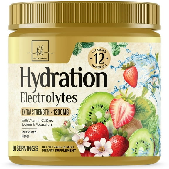 Hydration Electrolyte Drink Mix – Rapid Hydration Powder with 6 Electrolytes & Minerals Daily Replenisher Zero Sugar, Keto, Vegan, Non-GMO & Sugar-Free Electrolyte Powder Tub - 60 Servings