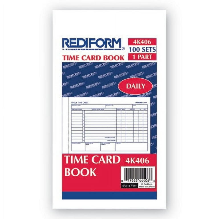 Daily Employee Time Cards, Two Sides, 4.25 x 7, 100/Pad Daily Employee Time Cards, Two Sides, 4.25 x 7, 100/Pad