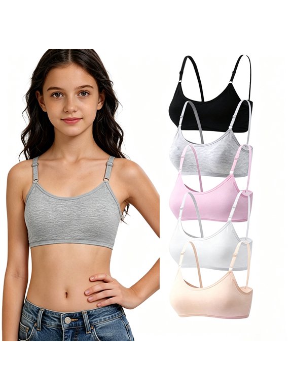 Daily Errands Walking Stretch Cotton First Training Bra Pre Teen 10-16 Wireless Lightly Padded, Custom Adjustable Slim Straps Skin Gentle Comfort Puberty Undies