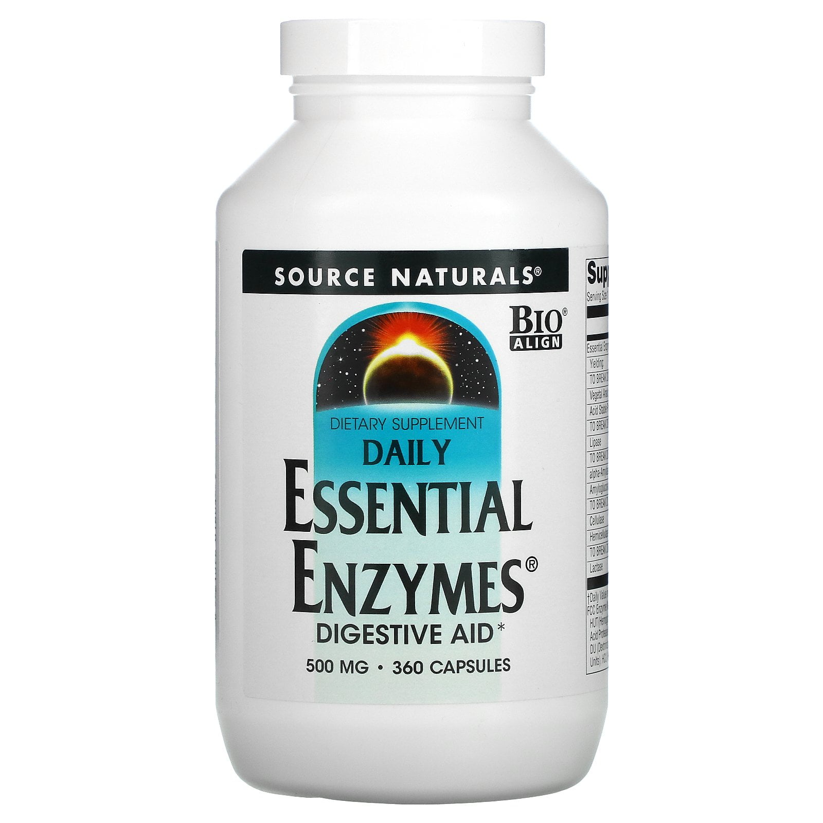 Daily Essential Enzymes, Digestive Aid, 500 mg, 360 Capsules, Source