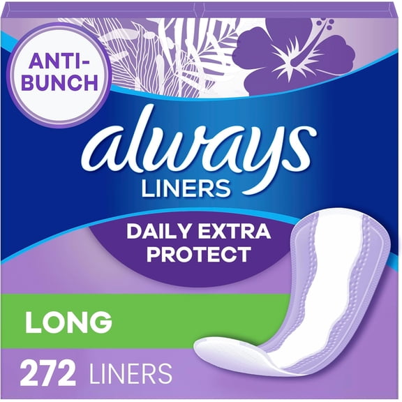 Daily Extra Protect Liners, Long Length, Unscented Panty Liners, 272 Count (2 Packs of 136)