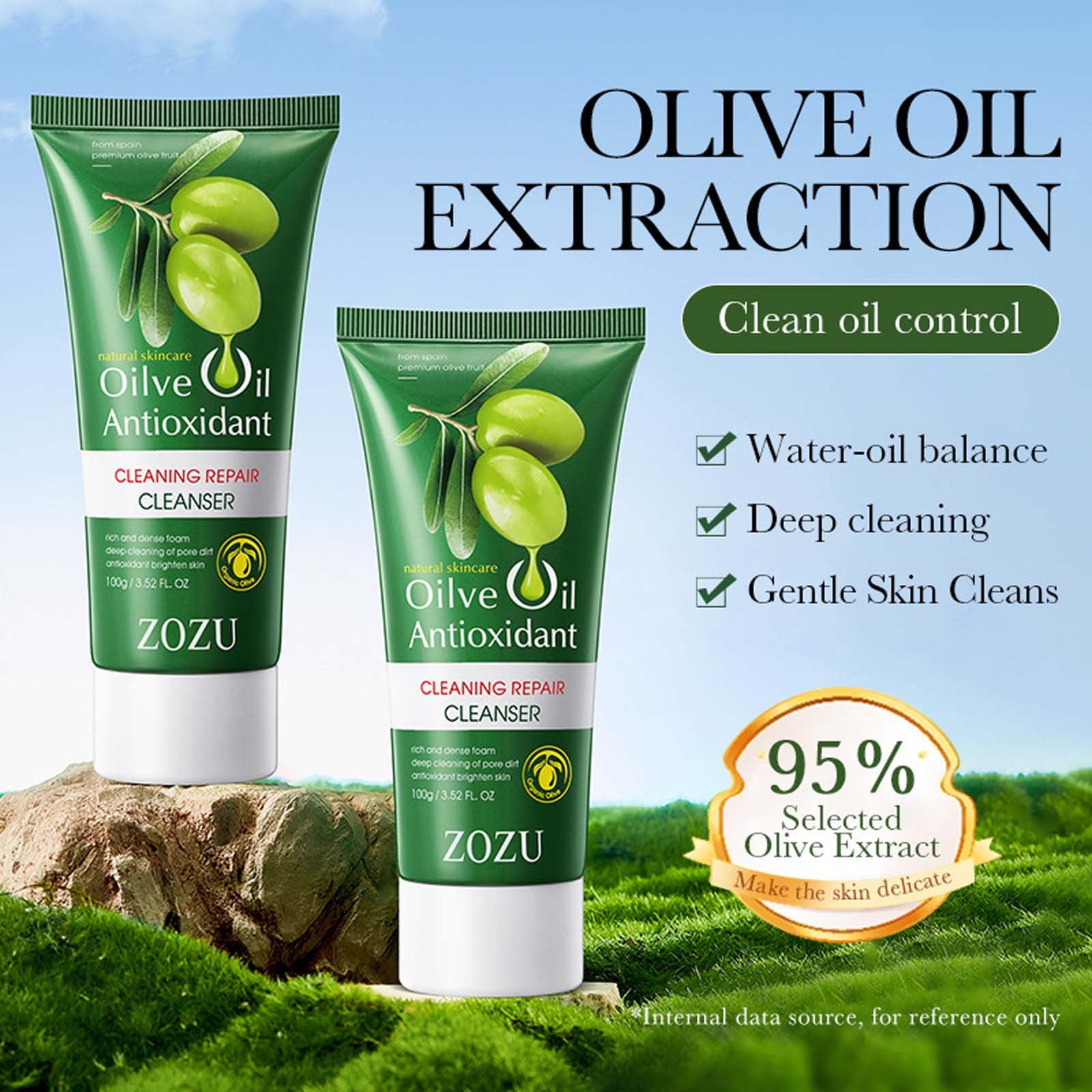 Daily Facial Cleanser for Women Mild Cleaning Oil Control Refreshing Facial Cleanser Olive Oil