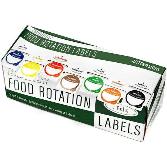 Daily Food Rotation Labels Removable 1" Day Dots for Prep for Fridge and Freezer 7,000 Labels with Dispenser Box