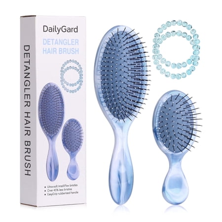 Daily Gard Detangling Wet Hair Brush Set for Women and Girl, Ultra Soft-Nylon Bristles Detangler Brush for All Hair Types, Blue, Idea Gift