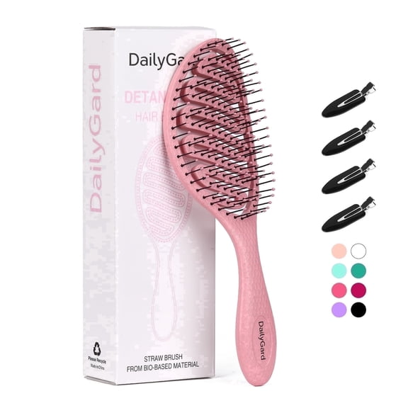 Daily Gard Detangling Hair Brush, Wheat Straw & Nylon Soft Bristles, Wet Dry No Pull Anti Frizz Professional Styling Hair Brush, Pink