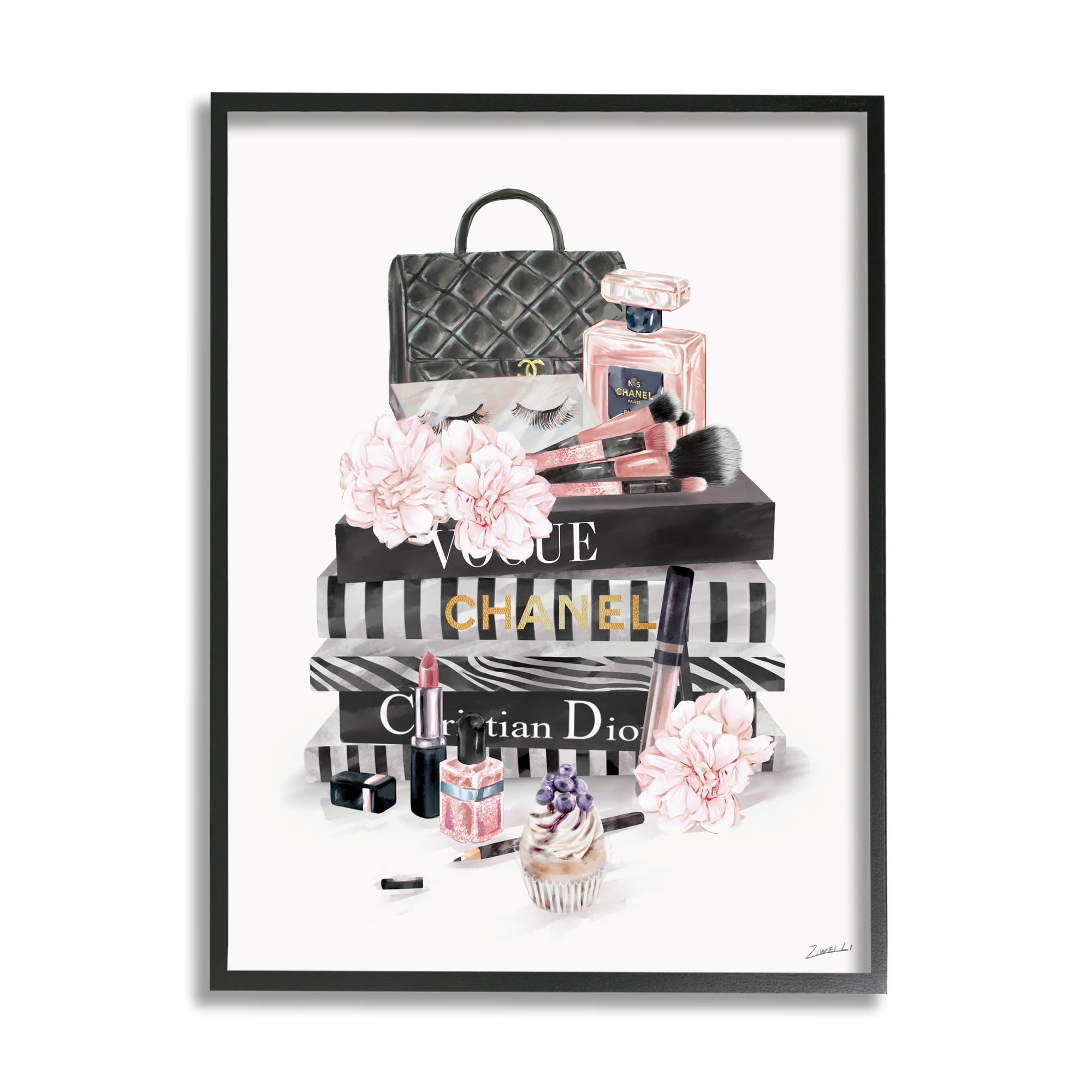 Daily Glam Necessities Fashion Forward Book Stack 24 in x 30 in Framed Painting Art Print, by Stupell Home Décor