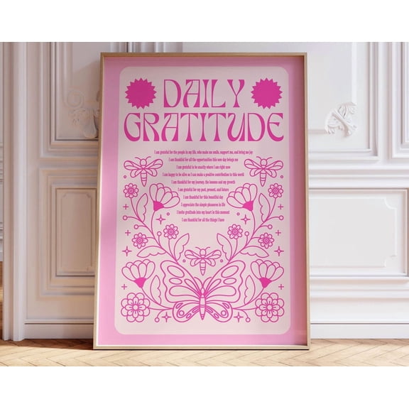Daily Gratitude Affirmation Quotes Typography Poster, Words Of Affirmation Art Motivational Poster, Blush Pink Poster Aesthetic Room Decor Wall Art, Modern Wall Decor, 8x12 UNFRAMED