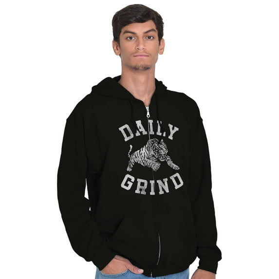 Daily Grind Gym Workout Exercise Unisex Fleece Graphic Zip Up Hoodie Brisco Brands 2X