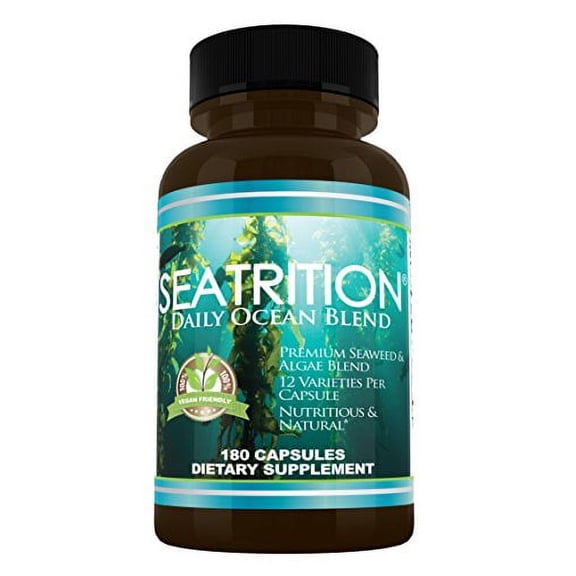 Daily Health, Seatrition Immune Thyroid Support Pure 12 Whole Seaweed Plants Vegan Friendly Natural Multi Vitamin Sea Minerals Wholefood Nutrition Supplement 180 Vegetable Capsules 2 Months Supply