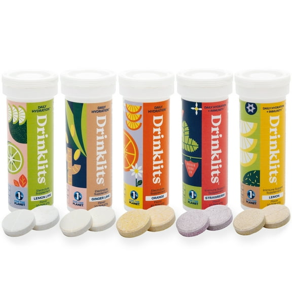Daily Hydration + Immune Support (5) Flavor Combo | Tasty Fruit Flavors - 0g Sugar - Gluten Free | 5 Tubes/50 Servings (10 Tablets Per Tube)