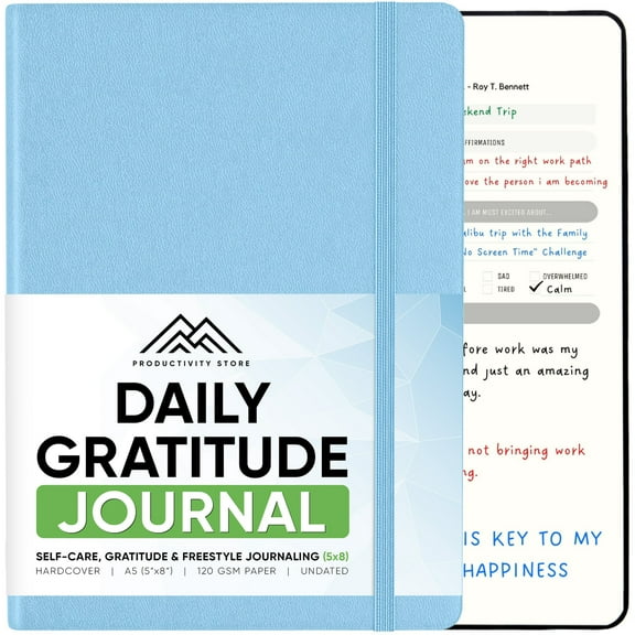 Daily Journal For Mindfulness & Productivity - Inspirational Journals To Write In, Writing Prompt Journal & Guided Journal Gifts For Men & Women - Hardcover Diary Notebook (Light Blue)