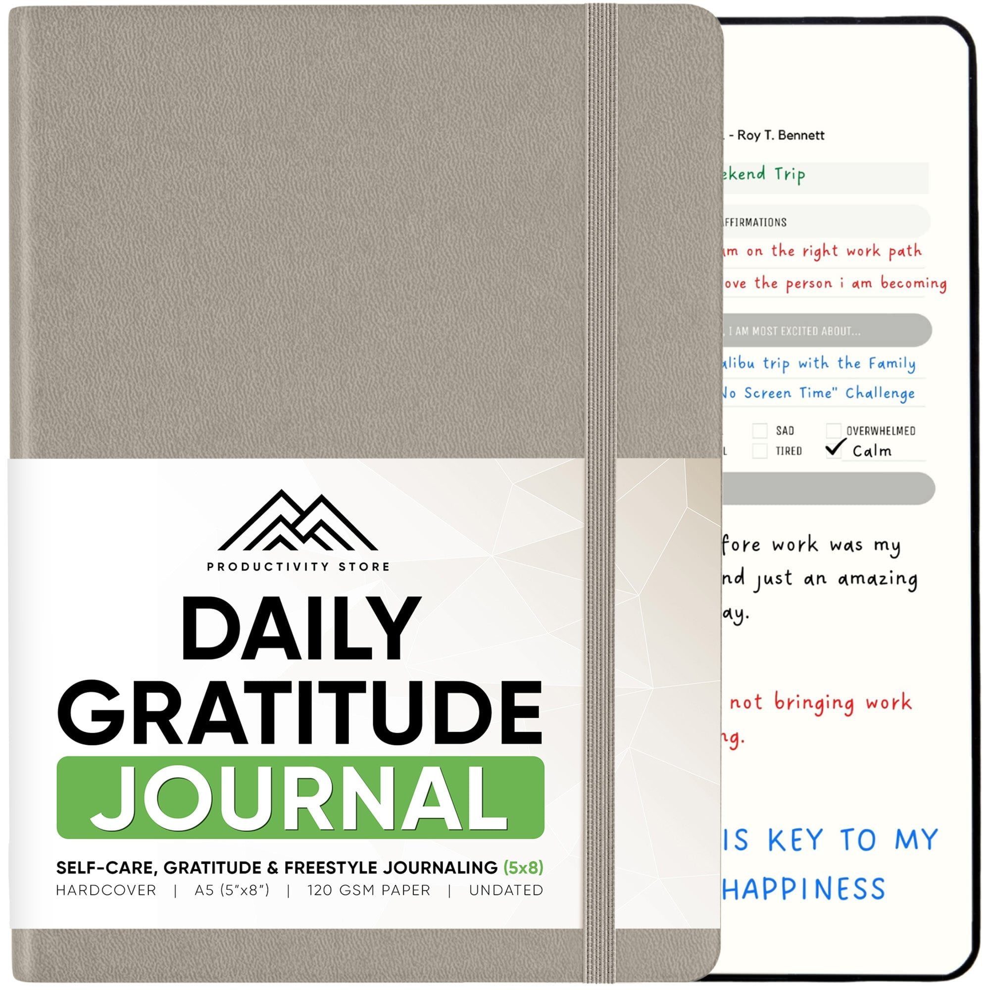Daily Journal For Mindfulness & Productivity - Inspirational Journals To Write In, Writing Prompt Journal & Guided Journal Gifts For Men & Women - Hardcover Diary Notebook (Gray)