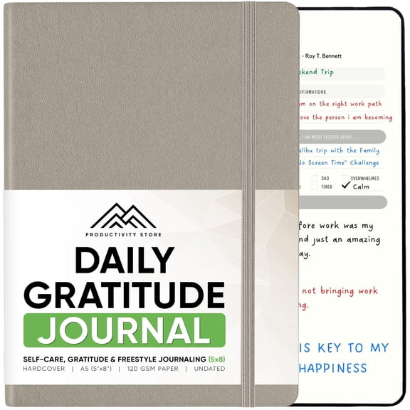 Daily Journal For Mindfulness & Productivity - Inspirational Journals To Write In, Writing Prompt Journal & Guided Journal Gifts For Men & Women - Hardcover Diary Notebook (Gray)