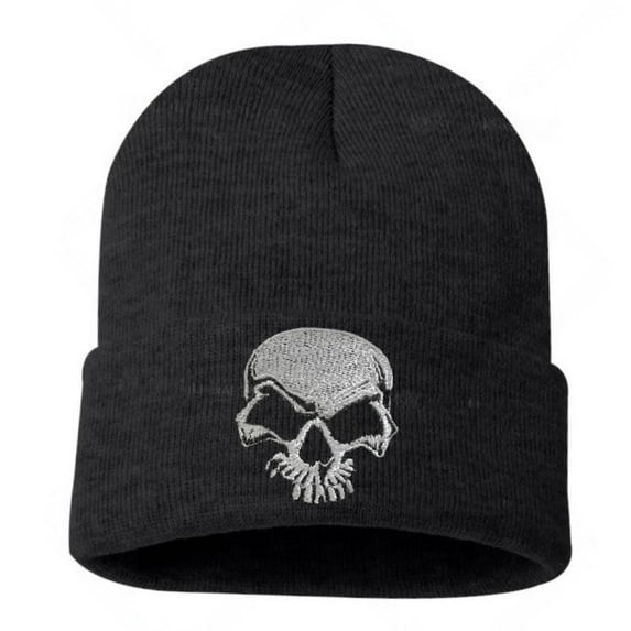 Daily Knited Plain Beanie - Stay Warm Stylish Stretchy Soft Beanie Hats for Men and Women, 12 inch, Charcoal / White Skull