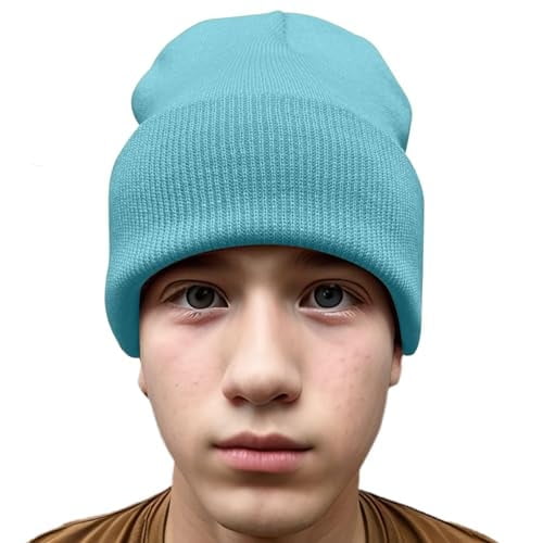 Daily Knited Plain Beanie - Stay Warm Stylish Stretchy Soft Beanie Hats for Men and Women, 12 inch, Sky Blue