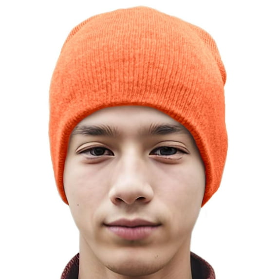 Daily Knited Plain Beanie - Stay Warm Stylish Stretchy Soft Beanie Hats for Men and Women, 8 inch, Heather Orange