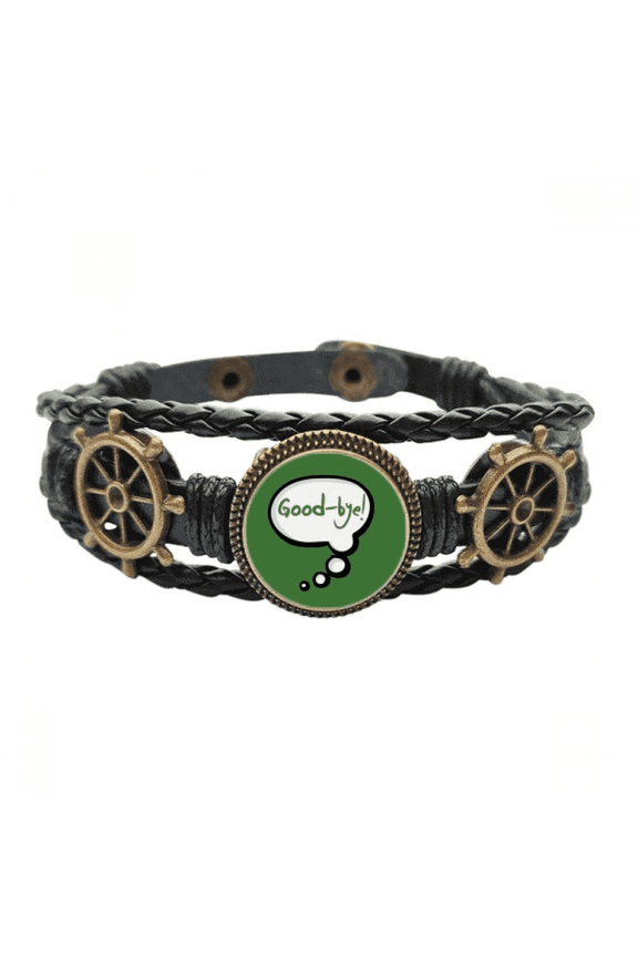 Daily Language Chat Goodbye Farewell Leather Braided Ocean Bracelet Wristband