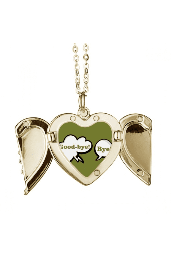 Daily Language Chat Goodbye Greetings Folded Wings Peach Heart Pendant Necklace