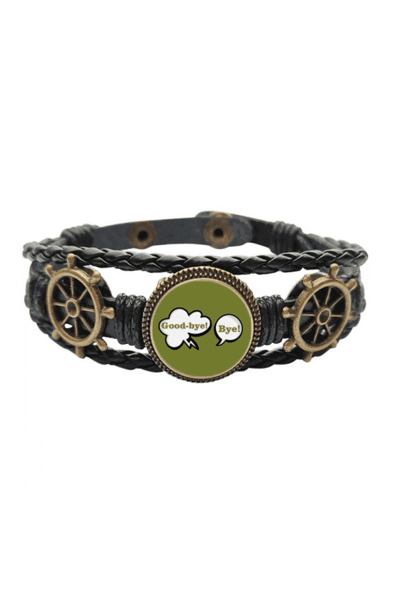 Daily Language Chat Goodbye Greetings Leather Braided Ocean Bracelet Wristband