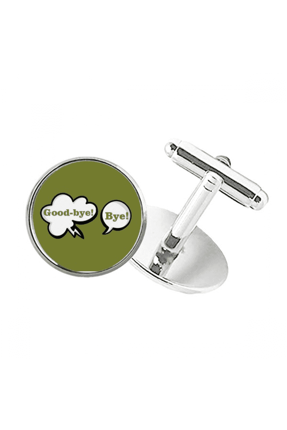 Daily Language Chat Goodbye Greetings Round Button Cuff Clip Stud Cufflinks