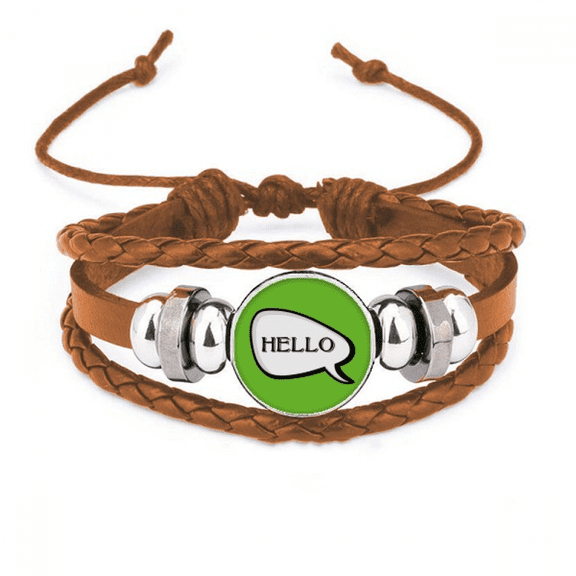 Daily Language Chat Happy Greetings Hello Bracelet Wristband Leather Jewelry Ornament