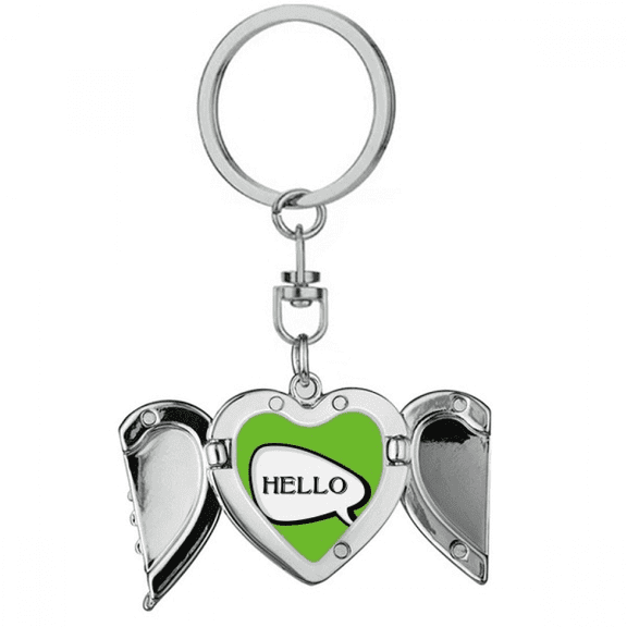 Daily Language Chat Happy Greetings Hello Heart Angel Wing Key Chain Holder