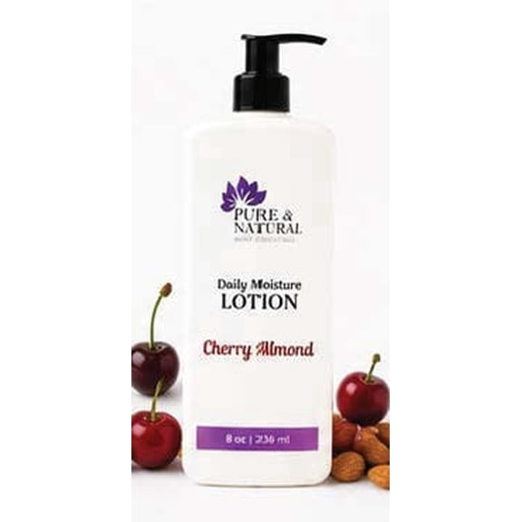Pure & Natural Body Essentials Alcohol-Free Moisturizing Jojoba Oil Body Lotion for Dry Skin Relief, Cherry Almond, 8 oz