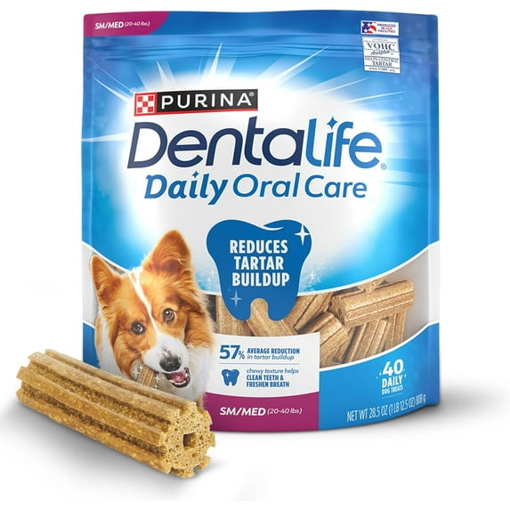 Daily Oral Care Dog Treats for Small and Medium Dogs, Chewy Dental Treat to Freshen Breath and Fight Tartar, Chicken Flavor - 40 ct. Pouch