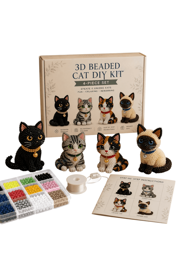 Daily Partner 3D Beaded Animal Kit, DIY Bead Making Set for Beading Craft, Tiny Animal Art for Adults, Handmade Desk Decor and Keychain Charm