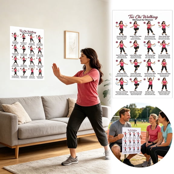 Daily Partner Chi Walking Chart For Seniors Printable Poster Featuring Step By Step Poses s Chi Workout Wall Chart For Home Fitness &67345