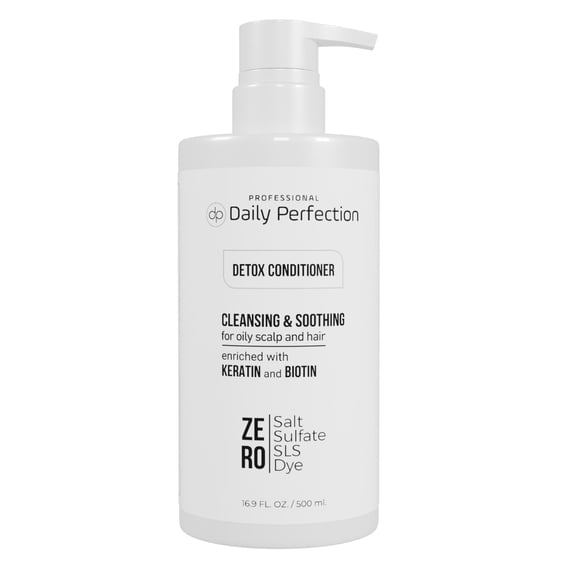 Daily Perfection Professional Salon-Grade, Salt-Free, Sulfate-Free, Paraben-Free, Deep Cleansing and Soothing, Detox Conditioner for Oily Scalp and Hair, Enriched with Biotin and Keratin
