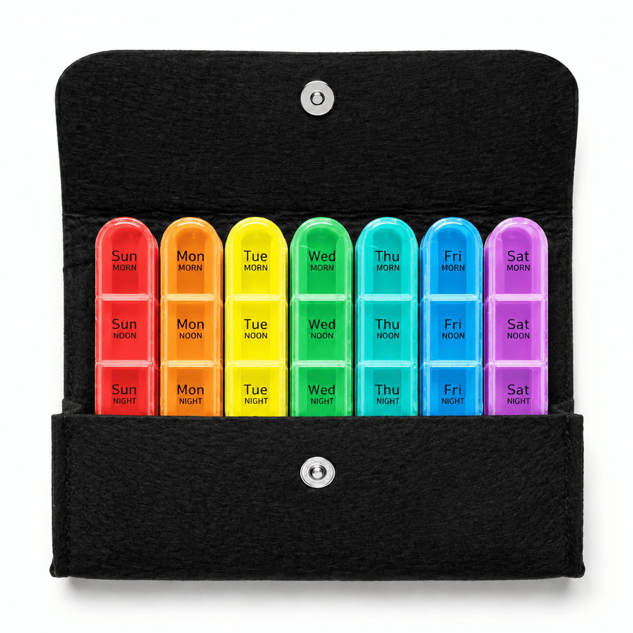 Daily Pill Organizer 3 Times A Day with Felt Wallet, Black 7-Day Pill Case for Work, Business Trips & Outdoor Activities