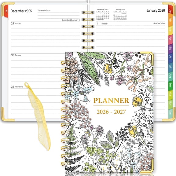 Daily Planner 2026-2027, 18 Month Planner with Tabs, January 2026 - June 2027 Weekly and Monthly Academic Year Calendar Spiral Time Management, 100GSM Thick Paper, Twin-Wire Binding, A5 Size, Multico