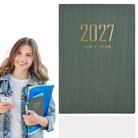 Daily Planner Ecohintz 2027 A5 Daily Plan Notebook & Travel Diary - School Organizer with Weekly & Monthly Layout - Perfect for Students & S, Academic Diary, Blackish Green