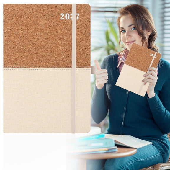 Daily Planner Ecohintz 2027 Cork & Daily Planner Notebook - 14.55X21.2Cm, 316 Pages, English Agenda, Cork Cover, Weekly & Monthly Layouts, for Time Management, Cork Cover Agenda, Beige