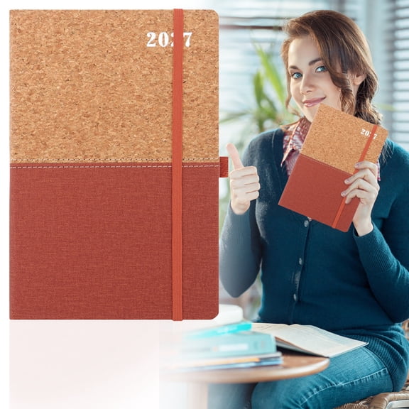 Daily Planner Ecohintz 2027 Cork & Daily Planner Notebook - 14.55X21.2Cm, 316 Pages, English Agenda, Cork Cover, Weekly & Monthly Layouts, for Time Management, Cork Cover Agenda, Red