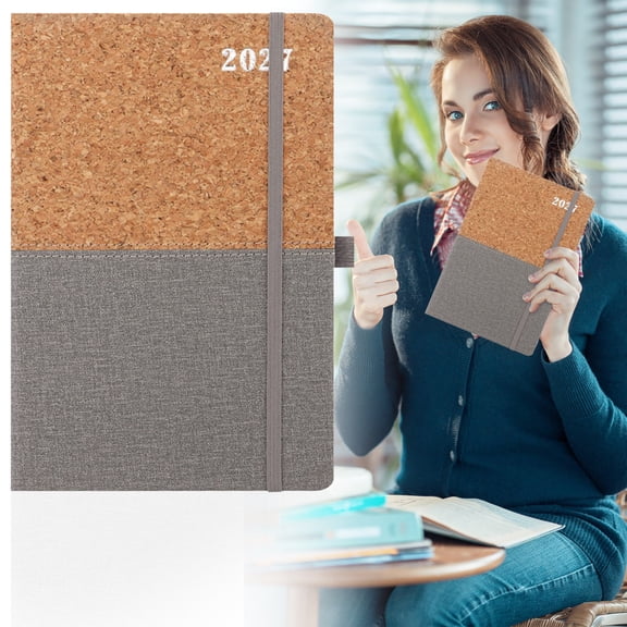 Daily Planner Ecohintz 2027 Cork & Daily Planner Notebook - 14.55X21.2Cm, 316 Pages, English Agenda, Cork Cover, Weekly & Monthly Layouts, for Time Management, Cork Cover Agenda, Grey