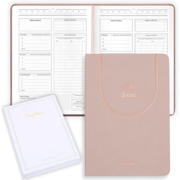 Daily Planner for Neurodivergent Adults - Leather Productivity & Task Management Planner with Guided Focus Pages, 170gsm Paper, Foiling & Box - Undated Organizer | A5 (Nude)