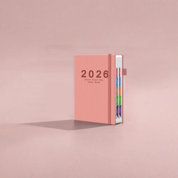 Daily Planner Notebook with Elastic Band Closure, Efficiency Agenda Book Schedule Organizer, Hardcover Journal for Goal Setting Stationery Gift Pink